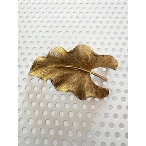 Vintage Monet Brushed Gold-Tone Leaf Brooch Pin